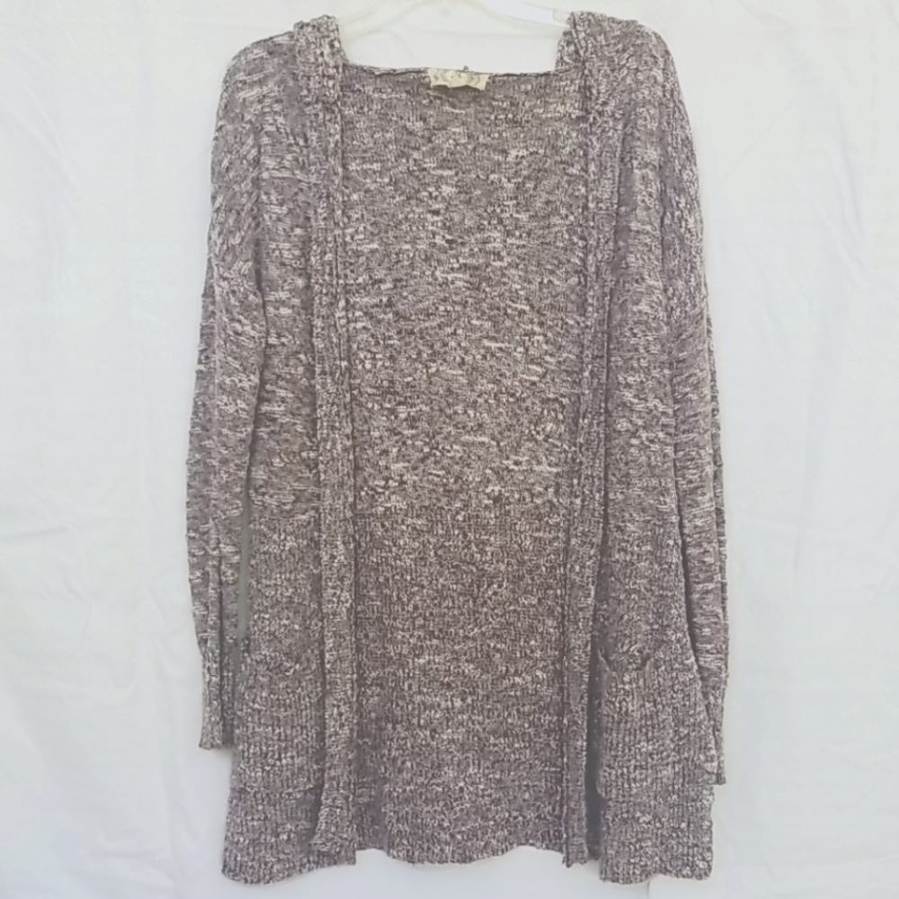 Burgundy cardigan with pockets and hood